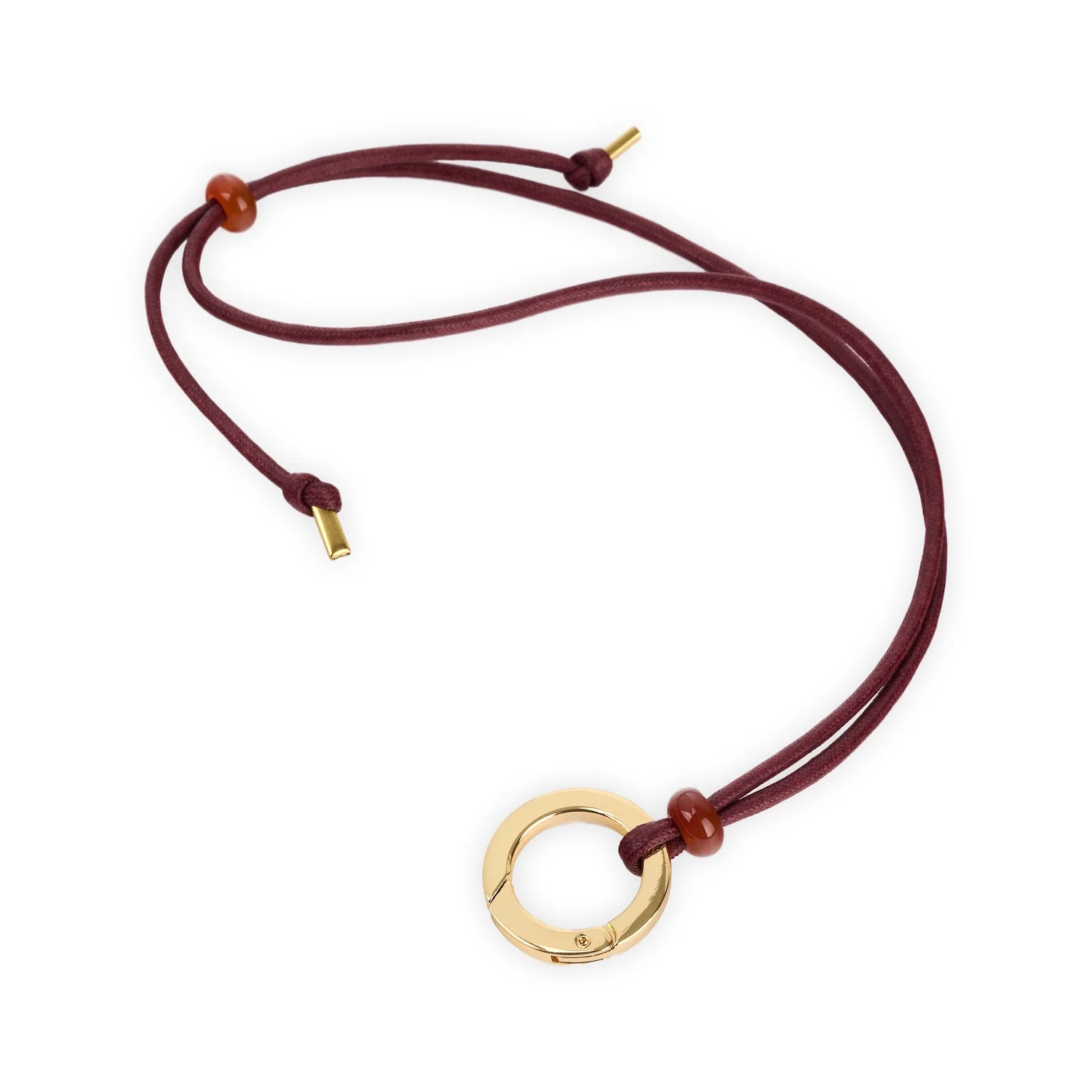 Eyeglasses Necklace Holder Burgundy Cotton & Gold Ring