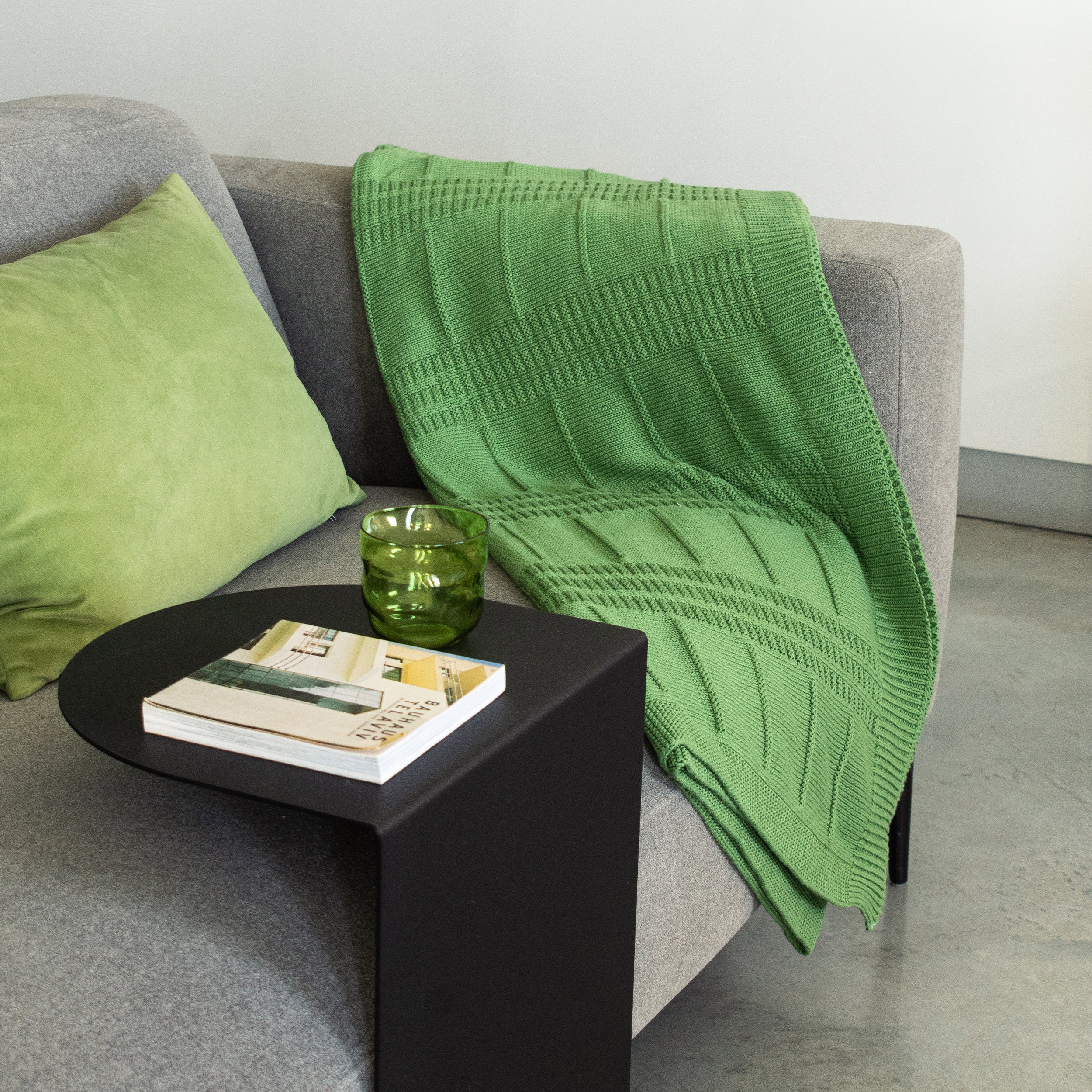 Knitted Cotton Throw - Green - Image 3