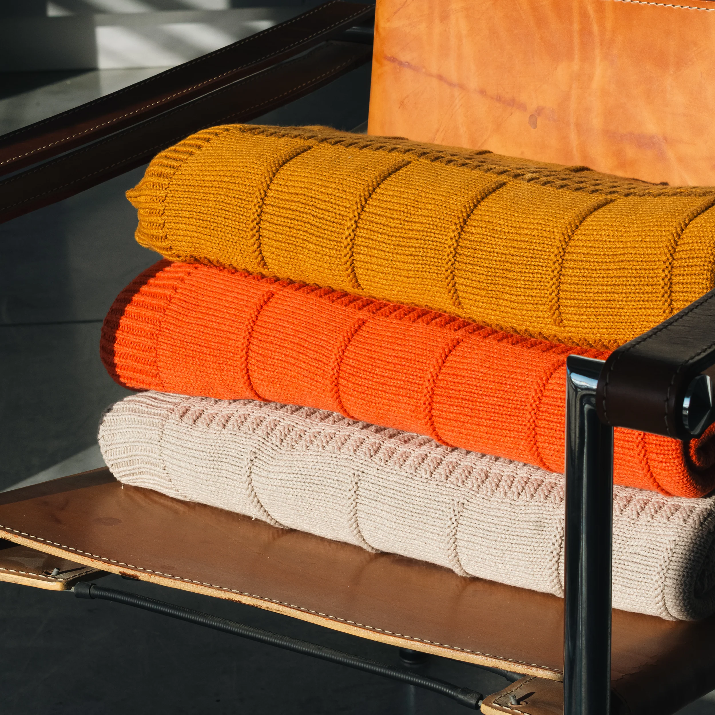 Knitted Cotton Throw - Orange - Image 3